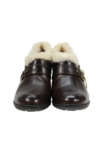 Born Concept Womens Leather Zippered Heeled Ankle Booties Brown Size 6