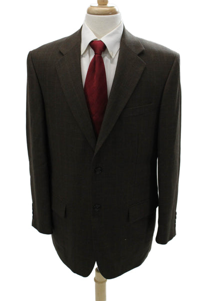 Pronto Uomo Mens Brown Wool Check Suit Jacket Button Collar Size 42