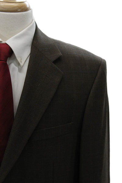 Pronto Uomo Mens Brown Wool Check Suit Jacket Button Collar Size 42