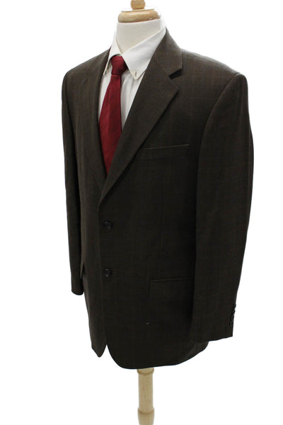 Pronto Uomo Mens Brown Wool Check Suit Jacket Button Collar Size 42
