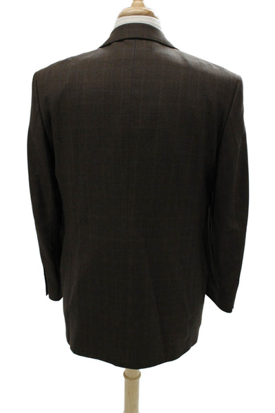 Pronto Uomo Mens Brown Wool Check Suit Jacket Button Collar Size 42