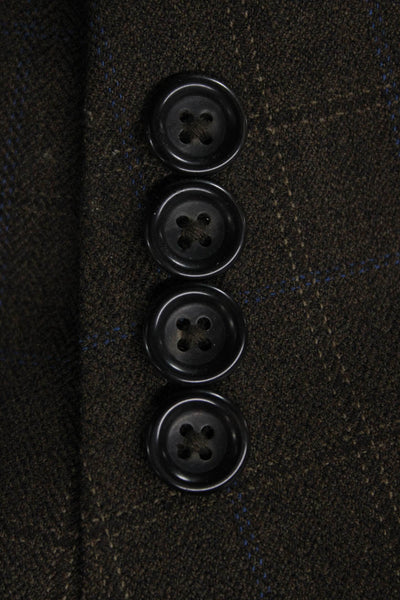 Pronto Uomo Mens Brown Wool Check Suit Jacket Button Collar Size 42