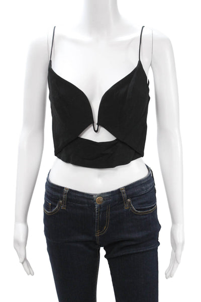 Zimmermann Women Cropped Camisole V-Neck Black Polyester Hook & Eye Size 1