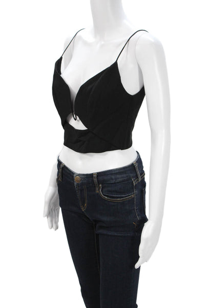 Zimmermann Women Cropped Camisole V-Neck Black Polyester Hook & Eye Size 1