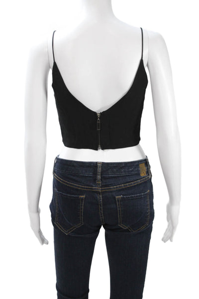 Zimmermann Women Cropped Camisole V-Neck Black Polyester Hook & Eye Size 1