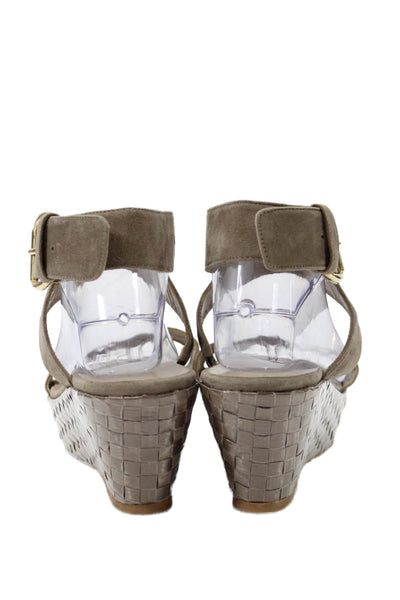 Stuart Weitzman Womens Suede Woven Detail Wedge Heels Gray Size 8