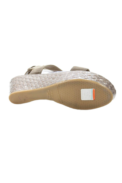 Stuart Weitzman Womens Suede Woven Detail Wedge Heels Gray Size 8