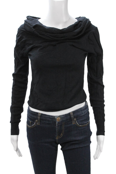 TCEC Women Turtleneck Button Long Sleeve Top Black Grunge Size M