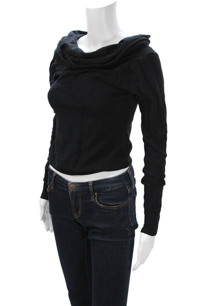TCEC Women Turtleneck Button Long Sleeve Top Black Grunge Size M