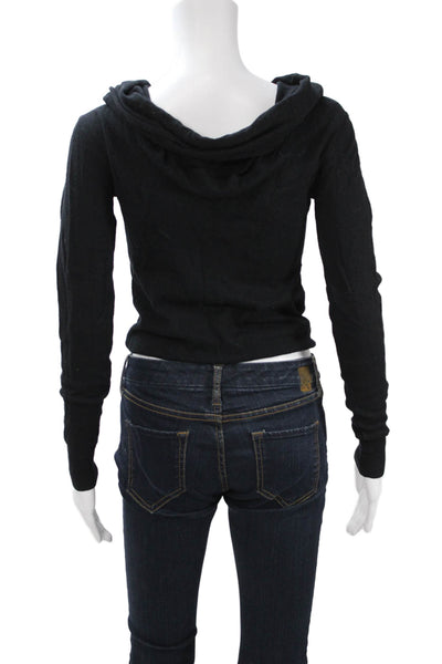 TCEC Women Turtleneck Button Long Sleeve Top Black Grunge Size M