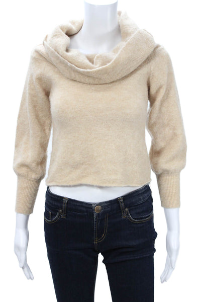 Michelle Mason Women Beige Turtleneck Pullover Sweater 3/4 Sleeve Size PP