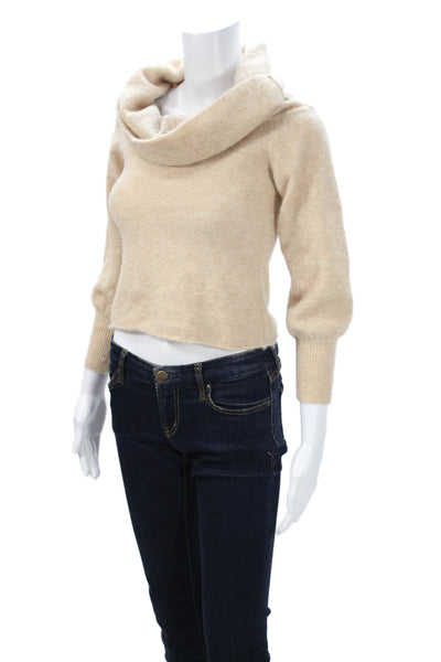Michelle Mason Women Beige Turtleneck Pullover Sweater 3/4 Sleeve Size PP