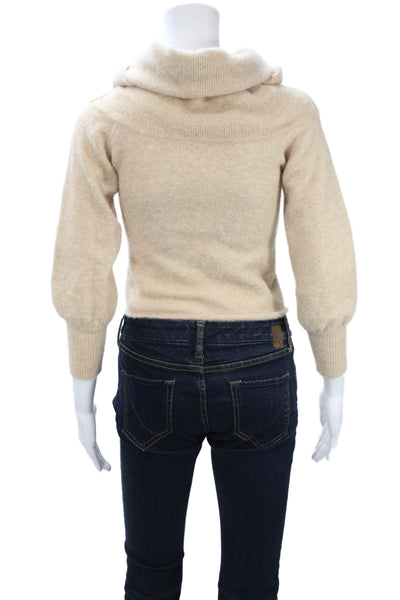 Michelle Mason Women Beige Turtleneck Pullover Sweater 3/4 Sleeve Size PP