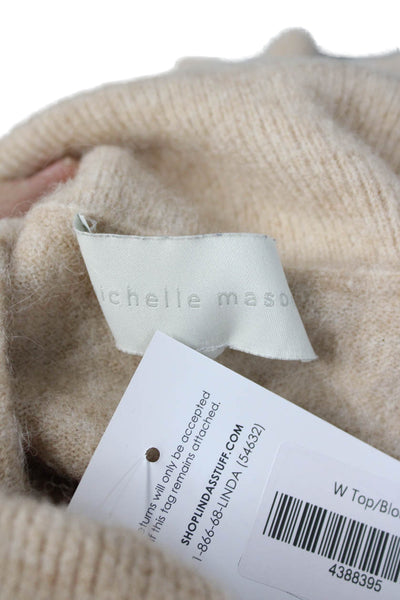 Michelle Mason Women Beige Turtleneck Pullover Sweater 3/4 Sleeve Size PP