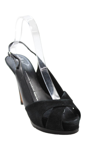 Giuseppe Zanotti Design Womens Leather Slingback Heeled Sandals Black Size 8.5