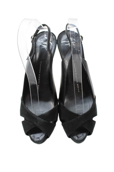 Giuseppe Zanotti Design Womens Leather Slingback Heeled Sandals Black Size 8.5