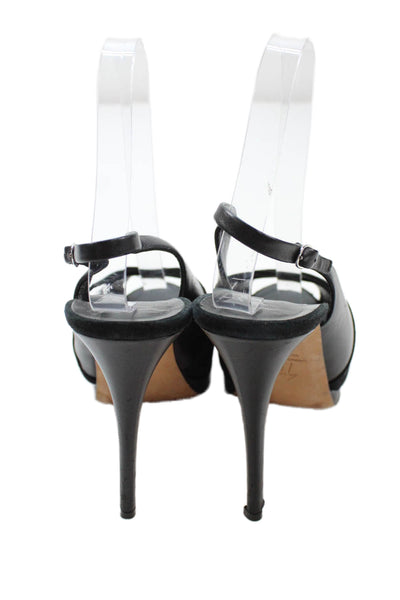 Giuseppe Zanotti Design Womens Leather Slingback Heeled Sandals Black Size 8.5