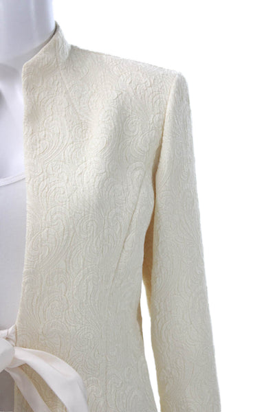 Jessica Howard Womens Beige Paisley Tie Mock Neck Blazer Size S