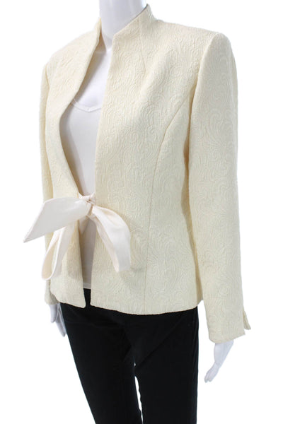 Jessica Howard Womens Beige Paisley Tie Mock Neck Blazer Size S