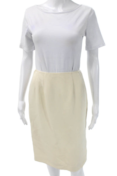 Worth Women Beige 100% Silk Straight Pencil Skirt Knee Length Size 2