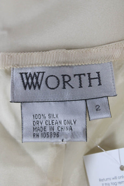 Worth Women Beige 100% Silk Straight Pencil Skirt Knee Length Size 2