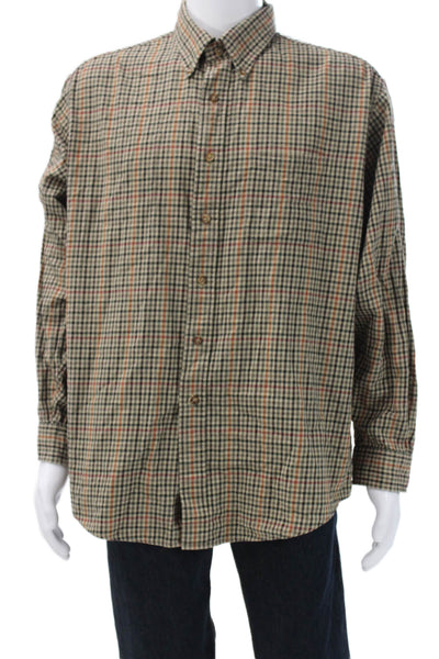 Brooks Brothers Mens Plaid Flannel Button Down Shirt Brown Size Extra Large