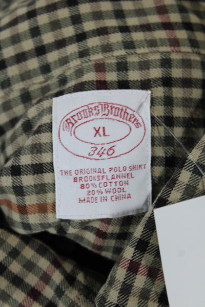 Brooks Brothers Mens Plaid Flannel Button Down Shirt Brown Size Extra Large