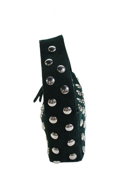 Khaite Womens Suede Silver Tone Studded Satchel Shoulder Handbag Green