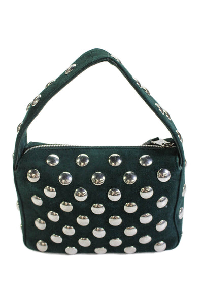 Khaite Womens Suede Silver Tone Studded Satchel Shoulder Handbag Green