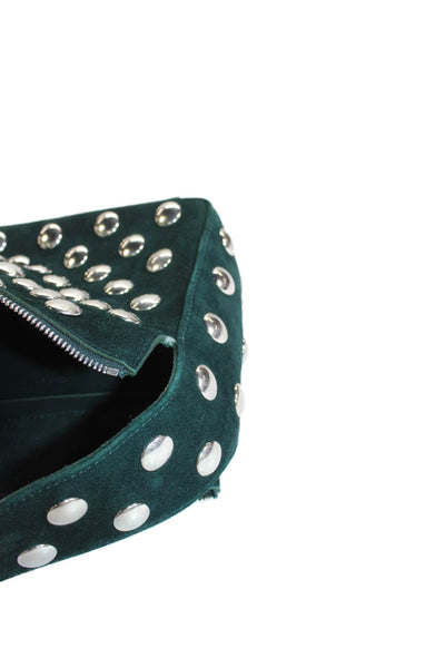 Khaite Womens Suede Silver Tone Studded Satchel Shoulder Handbag Green