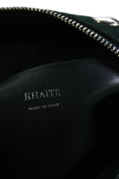 Khaite Womens Suede Silver Tone Studded Satchel Shoulder Handbag Green