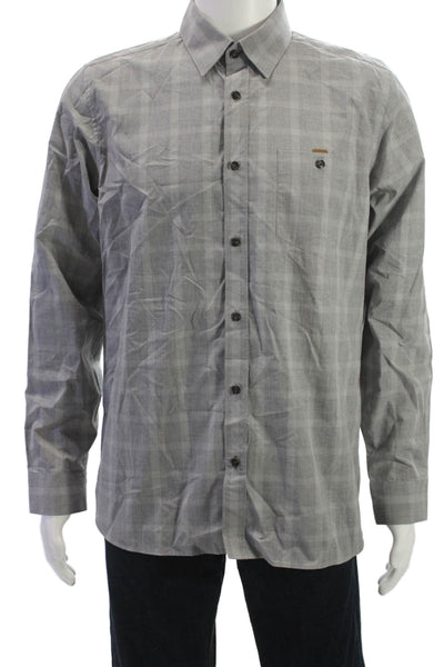 Ted Baker London Mens Button Front Collared Plaid Shirt Gray Cotton Size 4