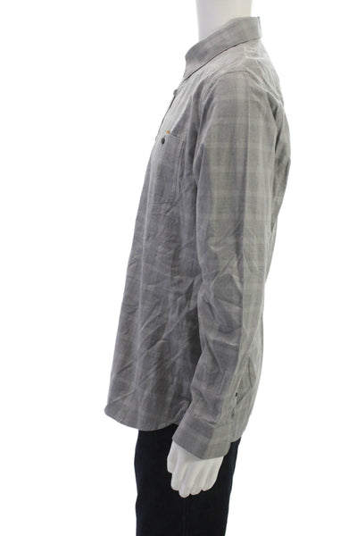 Ted Baker London Mens Button Front Collared Plaid Shirt Gray Cotton Size 4