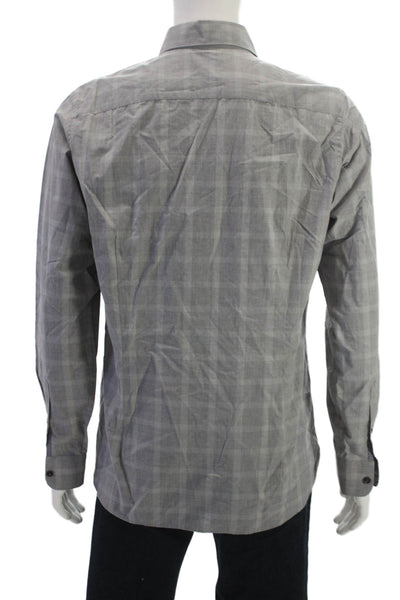 Ted Baker London Mens Button Front Collared Plaid Shirt Gray Cotton Size 4