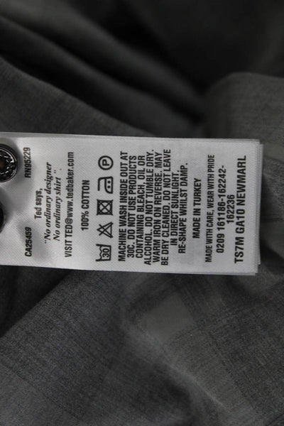Ted Baker London Mens Button Front Collared Plaid Shirt Gray Cotton Size 4