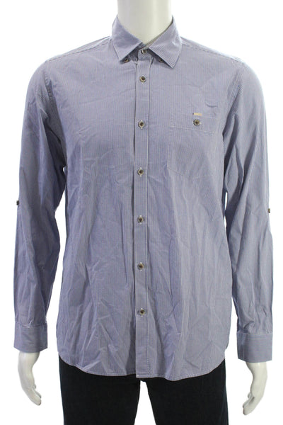 Ted Baker London Mens Button Front Collared Gingham Shirt Blue White Medium