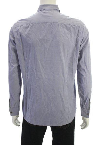 Ted Baker London Mens Button Front Collared Gingham Shirt Blue White Medium