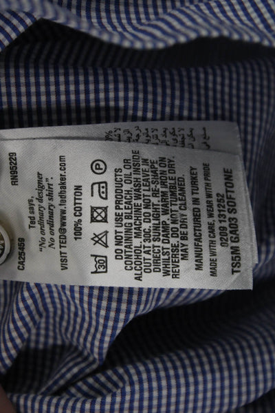 Ted Baker London Mens Button Front Collared Gingham Shirt Blue White Medium