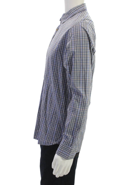 Ted Baker London Mens Button Front Collared Plaid Shirt Blue Gray Cotton Size 4