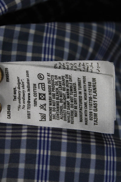 Ted Baker London Mens Button Front Collared Plaid Shirt Blue Gray Cotton Size 4