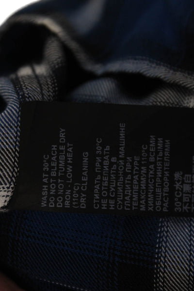 The Kooples Mens Front Zip Short Sleeve Collared Plaid Shirt Blue Size Medium