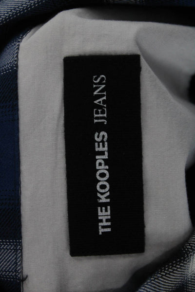 The Kooples Mens Front Zip Short Sleeve Collared Plaid Shirt Blue Size Medium