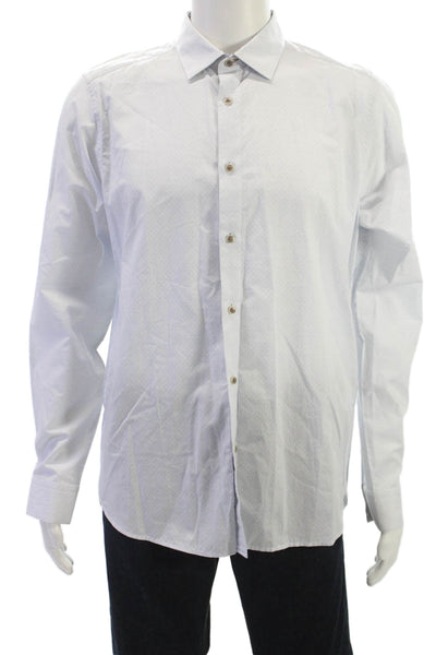 Ted Baker London Mens Button Front Collared Printed Shirt White Blue Size 4
