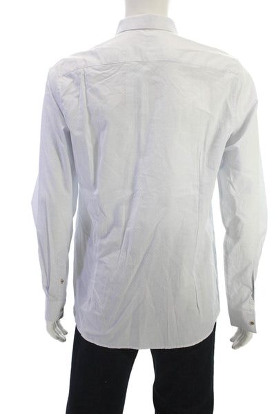 Ted Baker London Mens Button Front Collared Printed Shirt White Blue Size 4