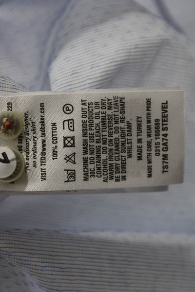 Ted Baker London Mens Button Front Collared Printed Shirt White Blue Size 4