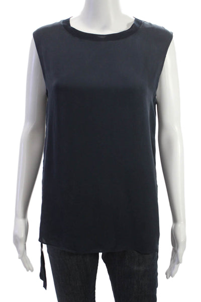 Vince Women Basic Sleeveless Tank Dark Blue Polyester Crew Neck Size 6
