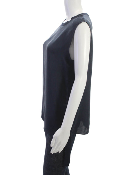 Vince Women Basic Sleeveless Tank Dark Blue Polyester Crew Neck Size 6