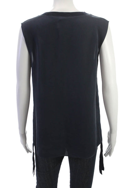 Vince Women Basic Sleeveless Tank Dark Blue Polyester Crew Neck Size 6