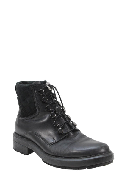 Aquatalia Womens Leather Quilted Detail Combat Boots Shoes Black Size 9