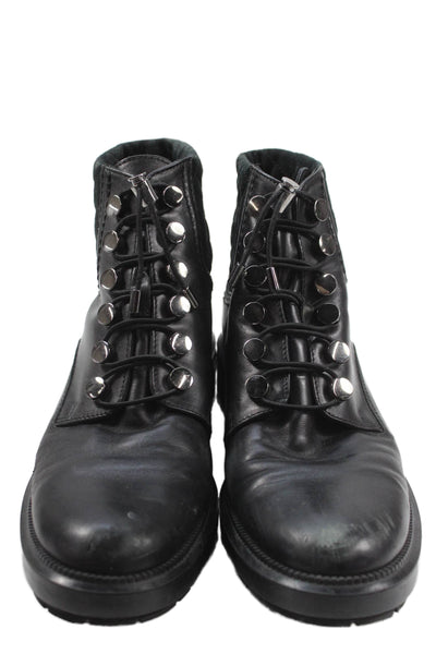 Aquatalia Womens Leather Quilted Detail Combat Boots Shoes Black Size 9